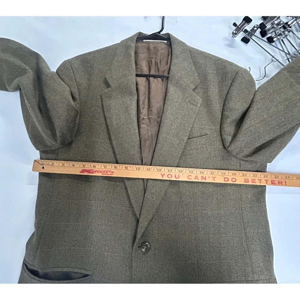Chaps Ralph Lauren Wool Windowpane Blazer 42 Tall Brown Dark Academia Professor‎